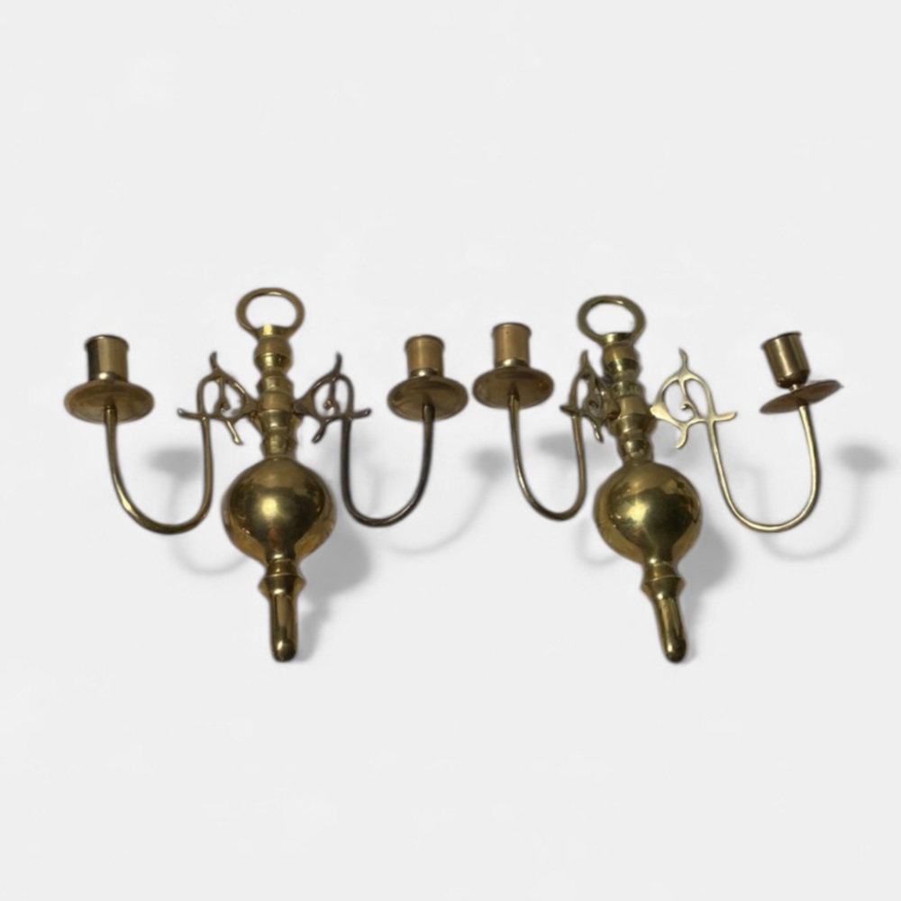 Vintage Solid Brass Wall Sconce Set of 2